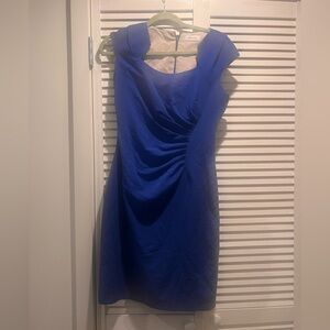 Electric Blue Calvin Klein Sheath Dress with Queen Anne Neckline